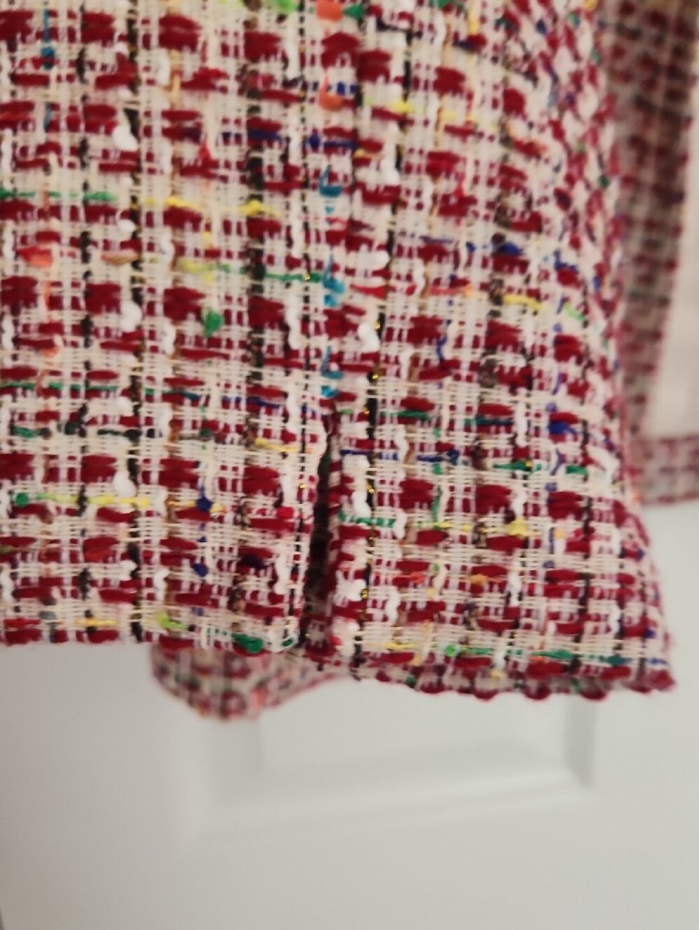 Office Work Red Multicolor Tweed Open-Front Blazer Jacket - Size L (Fits like S) - Picture 5 of 6